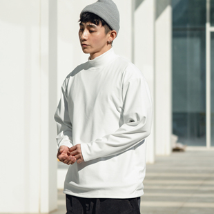 Prints Crew德绒300克长袖T恤宽松保暖半高领圆领纯色打底衫男士