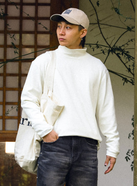 PrintsCrew 260克美利诺羊绒高领半高领情侣长袖秋冬纯色T恤男士