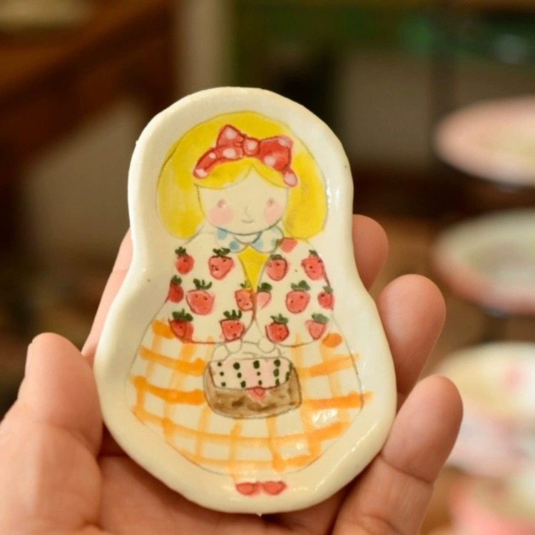 日本山之花山口麻子粉引可爱水果花朵手绘陶瓷碟水果碟托碟现货