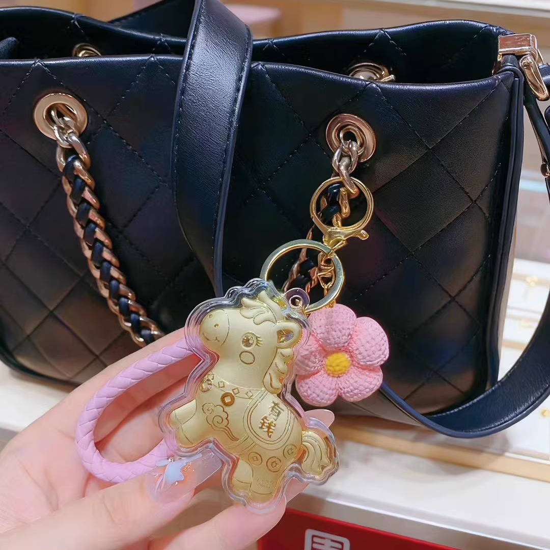 水贝足金马上有钱钥匙扣