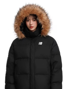 FDR GDES秋冬加厚保暖情侣面包服女外套可拆卸毛领黑色羽绒服男款