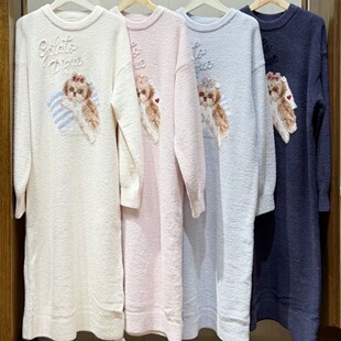 2025秋冬新款软绵绵冰淇淋柔软可爱狗狗保暖女士长袖睡裙连衣裙