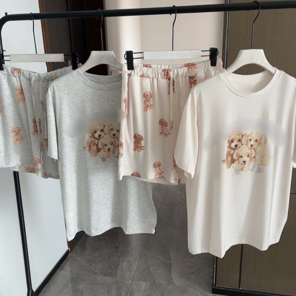 夏季新款冰淇淋卡通狗可爱印花圆领短袖短裤女款家居服睡衣套装