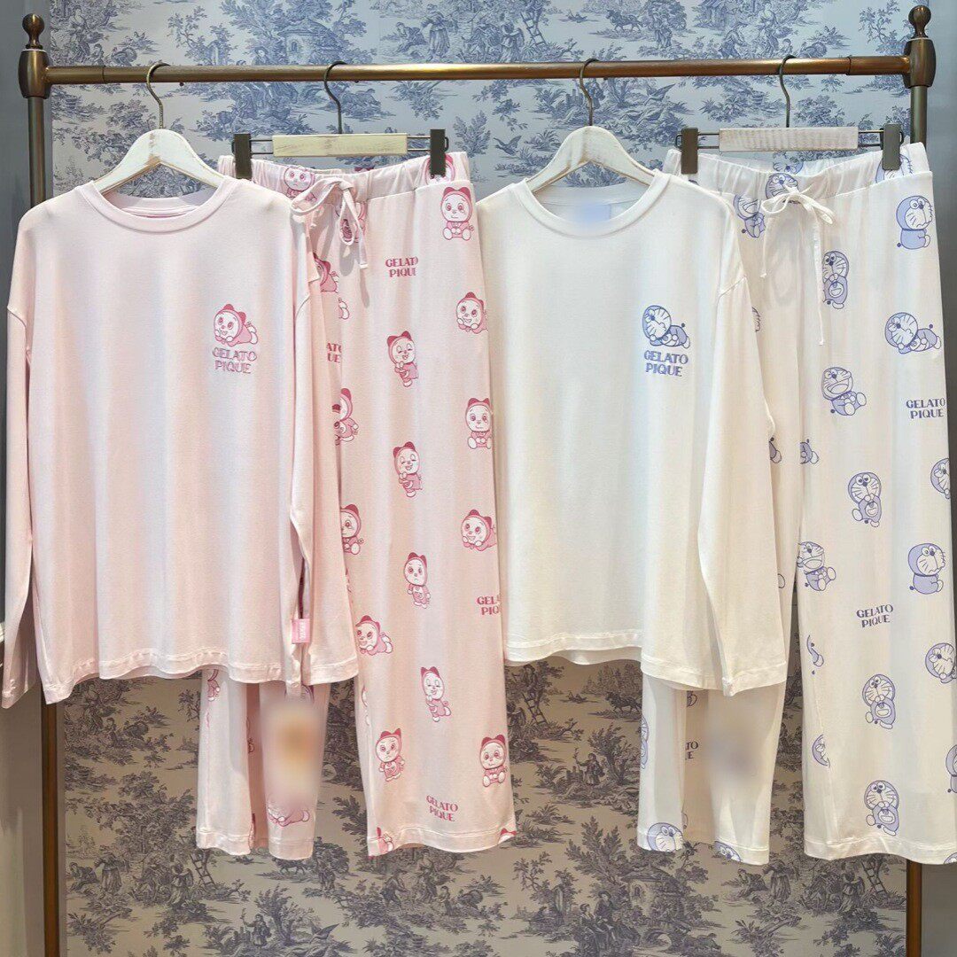 2026春季新款冰淇淋机器猫圆领可爱长袖长裤女款家居服睡衣套装