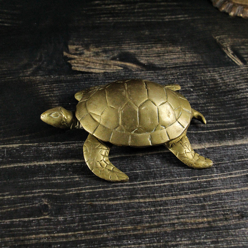 vintage复古纯黄铜工艺品置物盒乌龟家居摆件烟灰缸欧式西洋拍摄