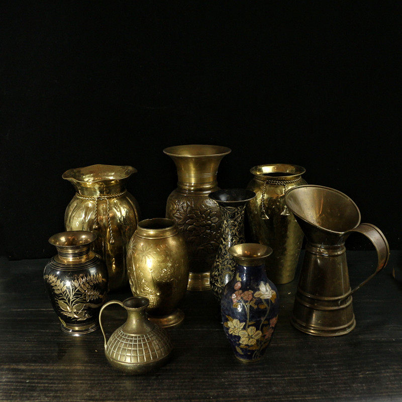 vintage复古西洋黄铜水花瓶客厅摆件欧式花盆样板间装饰插干花软,家居饰品,花瓶,淘宝优惠券,粉丝福利购,淘宝优惠卷