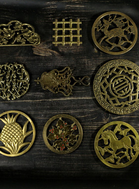 vintage家用黄铜隔热垫软装创意防烫餐桌垫盘垫旧物欧式摆件拍摄