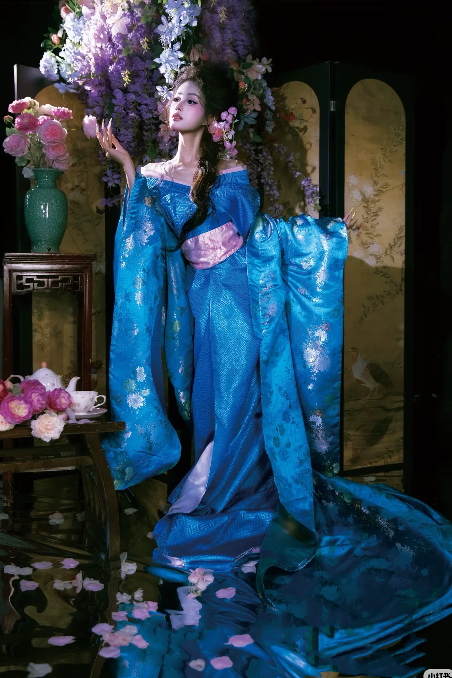 芍药花神日式花魁和服套装古风艺伎和风恶女花魁cos服装 外褂长袍