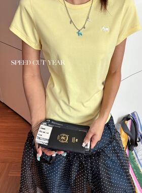 速裁琪年26152时尚修身高弹小马刺绣T 舒适清新女装短袖小衫