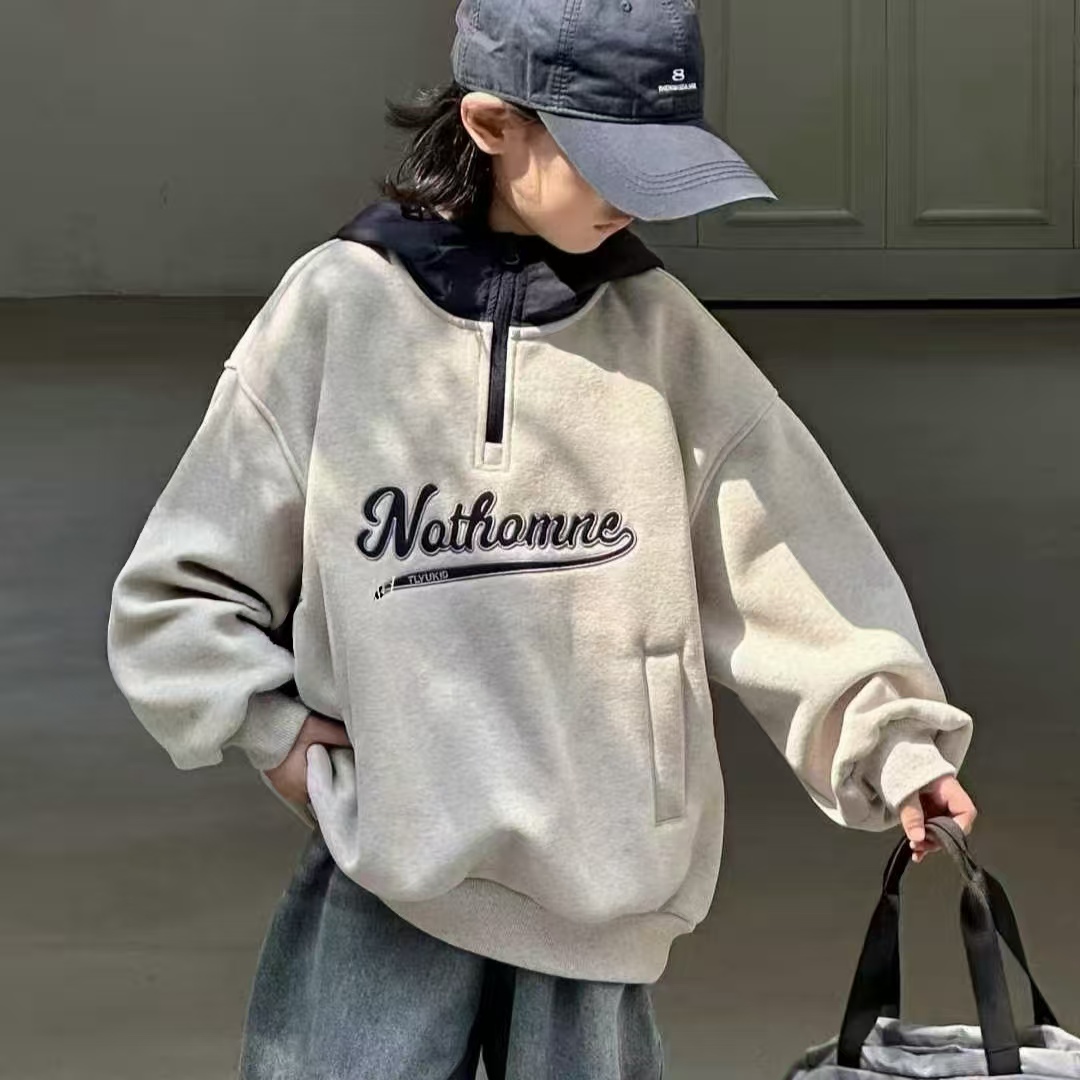 儿童加绒卫衣2025冬季新款男童女童连帽加绒加厚打底衫潮120-180