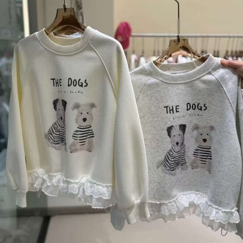 品牌女童卫衣2026春季新款女孩洋气拼接蕾丝打底衫中大童120-160