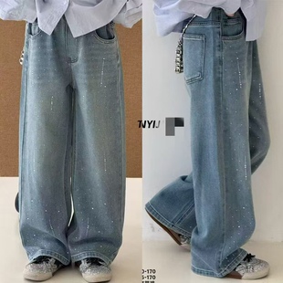女童牛仔裤2026春季新款女孩洋气直筒弯刀休闲裤中大童120-170码