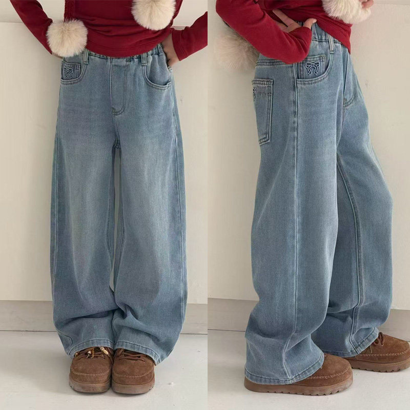 品牌女童牛仔裤2026春季新款女孩韩版百搭窄版直筒休闲裤120-170