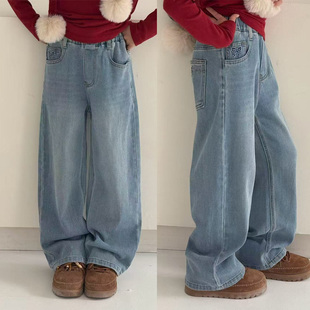 品牌女童牛仔裤2026春季新款女孩韩版百搭窄版直筒休闲裤120-170