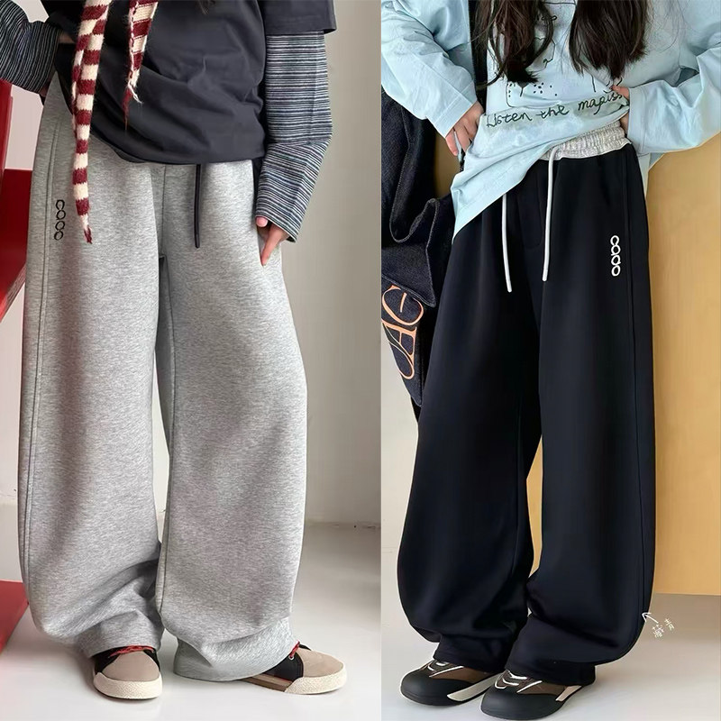 品牌特价儿童运动裤加绒2026冬季新款女孩直筒弯刀休闲裤130-170