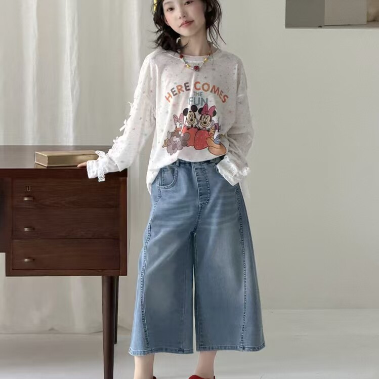 女童牛仔裤2026夏季新款女孩洋气软牛仔百搭薄款洋气休闲七分裤