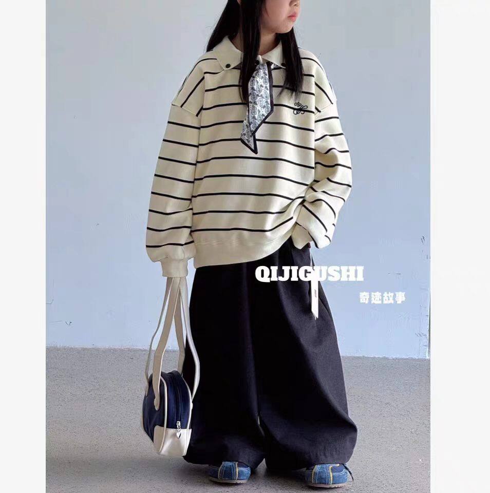 奇迹故事 品牌特价女童卫衣2026冬款加绒条纹POLO休闲打底130-170