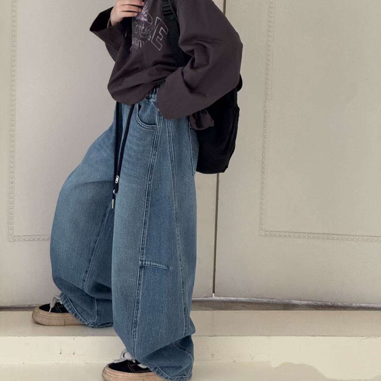 儿童牛仔裤2026春季新款男童女童直筒弯刀裤百搭休闲长裤120-170