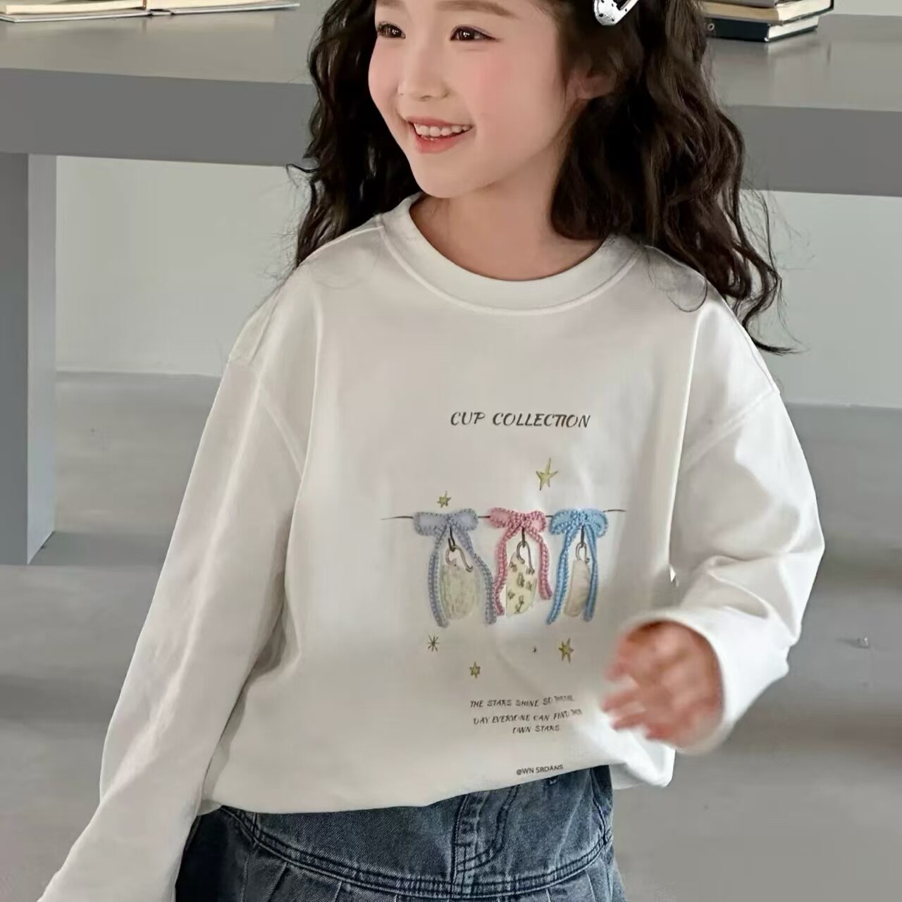品牌女童打底衫2026春季新款女孩甜美圆领白色T恤中大童120-170码