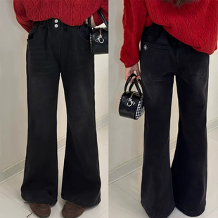 品牌女童加绒牛仔裤2025冬季新款女孩喇叭裤加厚休闲裤120-170