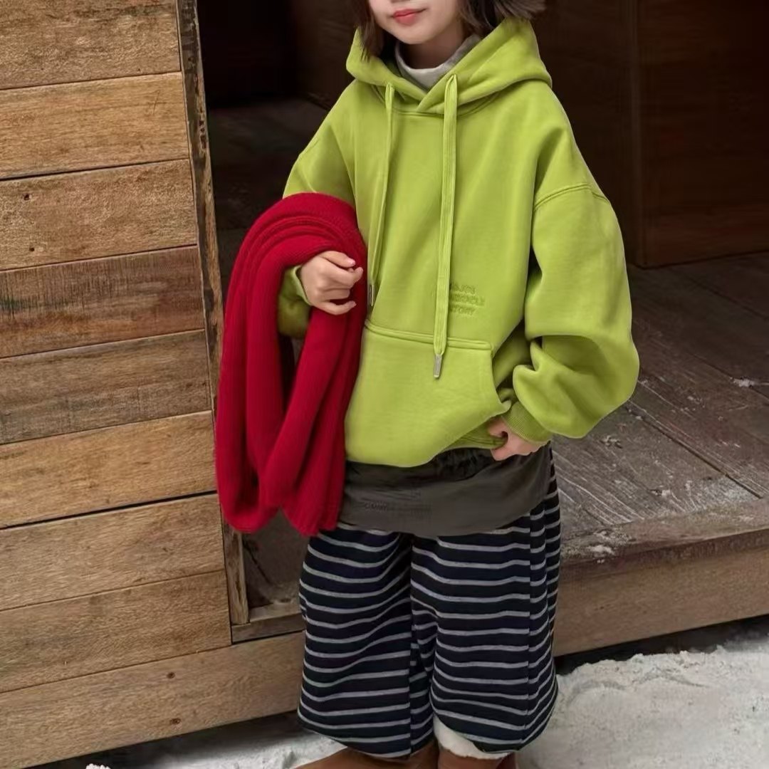 儿童加绒卫衣2025冬季新款男童女童连帽加绒加厚打底衫潮120-180