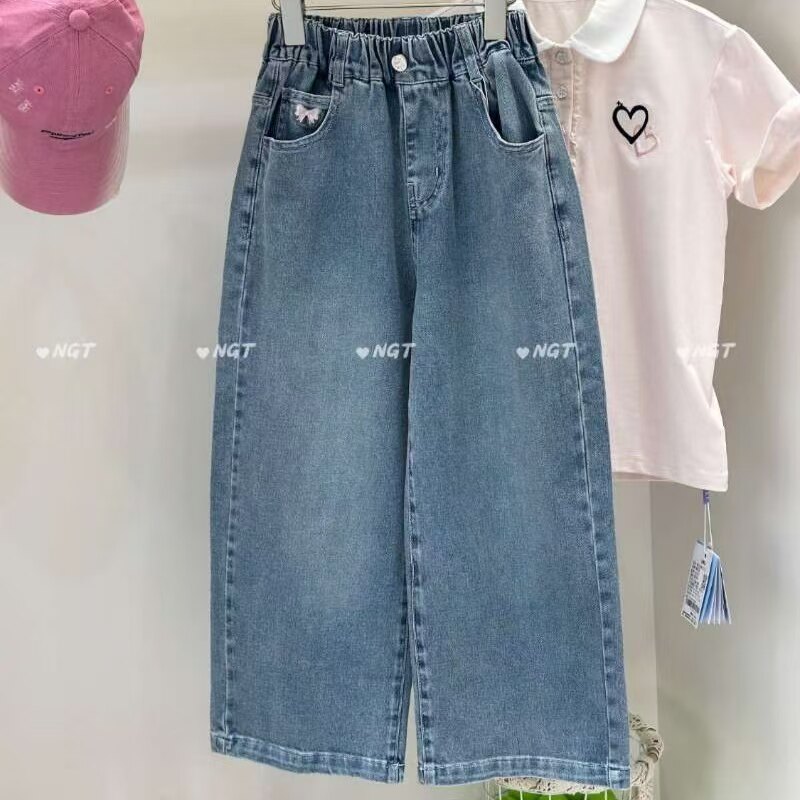 品牌女童牛仔裤2026春季新款女孩洋气百搭直筒牛仔休闲裤120-160