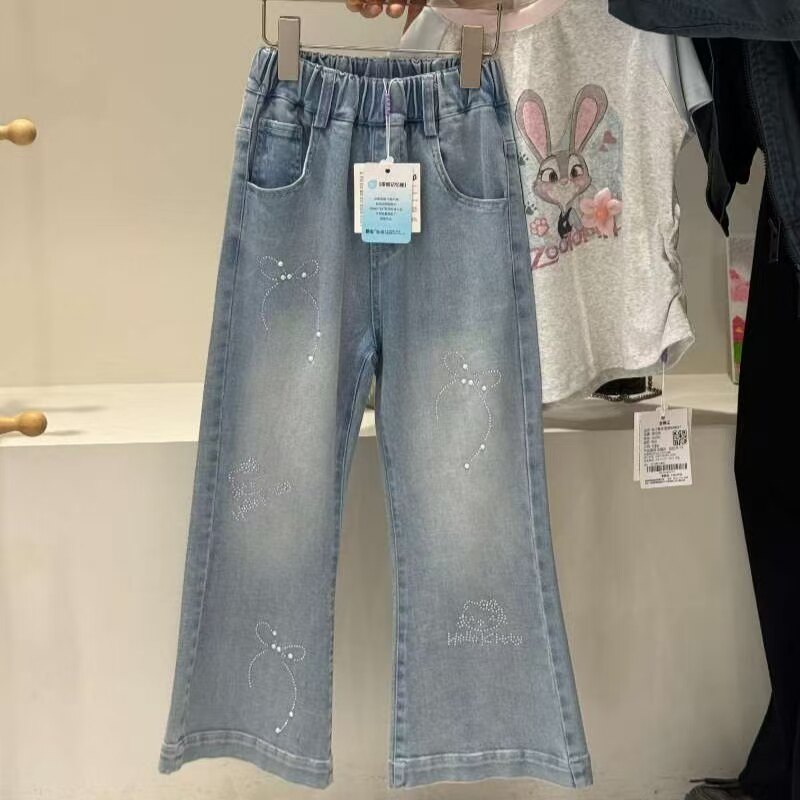 品牌女童牛仔裤2026春季新款女孩百搭洋气喇叭裤中大童120-160码
