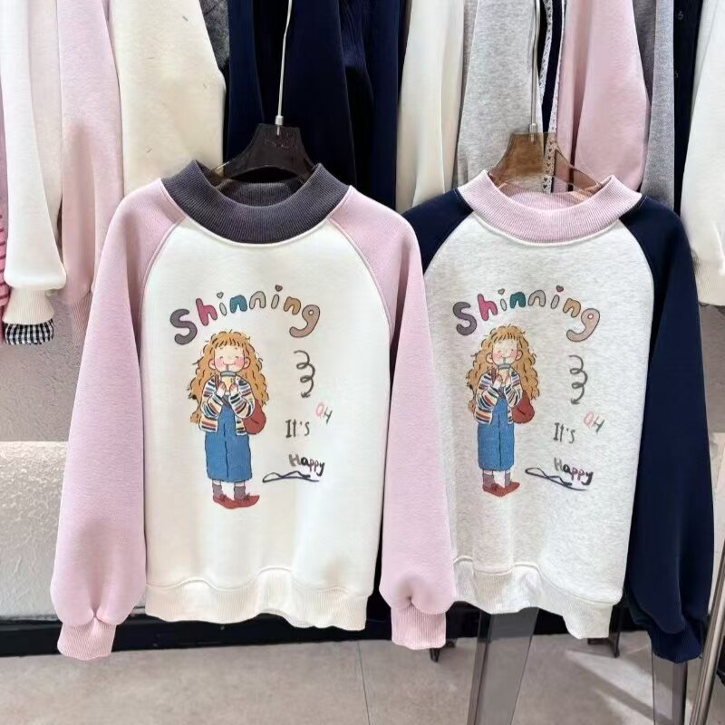 品牌女童卫衣2025秋冬季新款女孩洋气加绒加厚卡通打底衫中大童潮