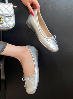 羊皮版~真皮小个子内增高法式复古浅口百搭蝴蝶结芭蕾舞鞋单鞋女