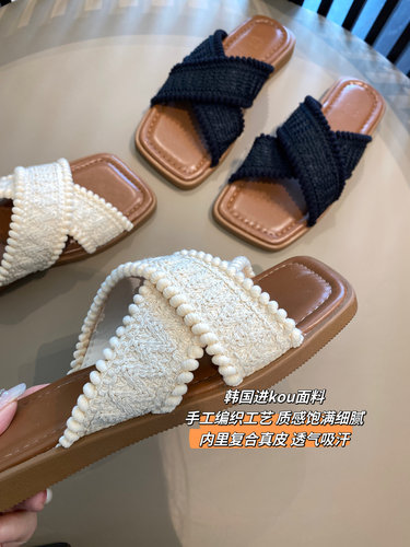 AMR UU◆时髦好穿 波西米亚编织交叉拖鞋外穿平底凉鞋女夏季新款