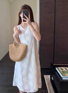AMR UU◆仙女裙 重工提花质感剪花背心裙显瘦白色连衣裙女夏新款