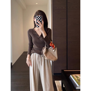 纯色毛衣女秋冬新款 设计感翻领 显瘦打底衫 客供羊毛修身 AMR