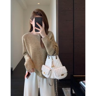 客供花纱软糯舒适保暖针织毛衣女上衣2026新款 慵懒时髦 AMR