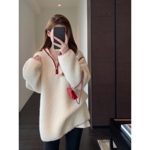 高端毛圈羊毛保暖厚实连帽外套女毛衣2025新款 北欧小众 AMR