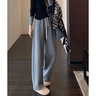 女秋冬新款 AMR 显腿长加绒加厚高腰显瘦休闲阔腿裤 修饰腿型