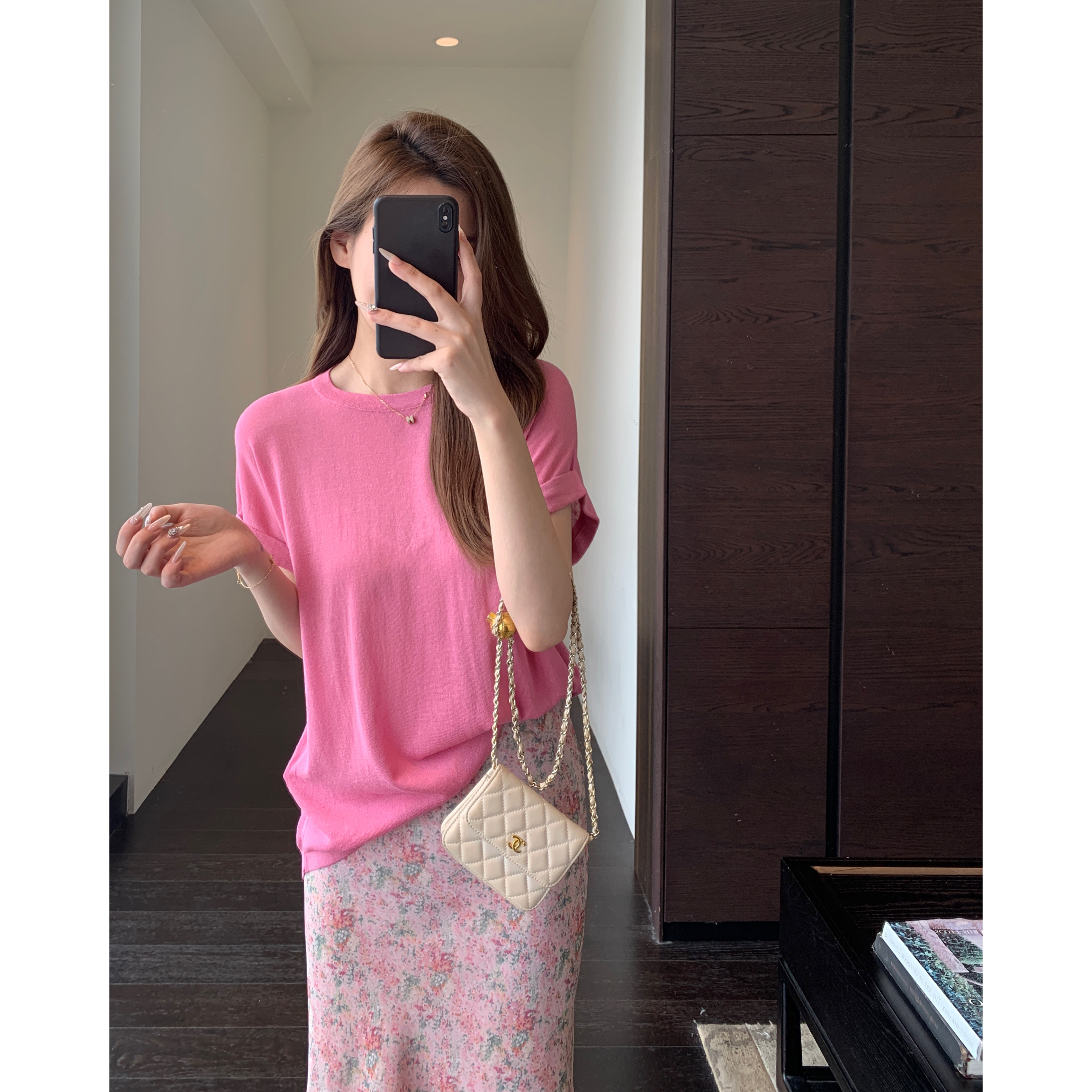 AMR UU◆显白减龄 少女粉时髦落肩袖凉感舒适短袖T恤女上衣春夏新