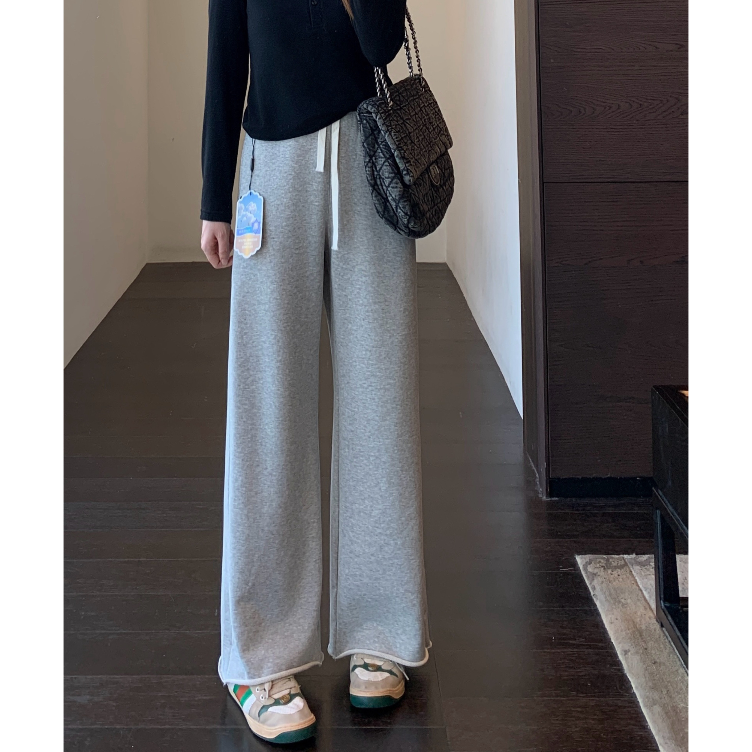 AMR UU◆慵懒松弛感高腰显瘦宽松阔腿裤毛边直筒休闲裤女秋冬新款