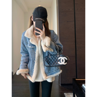加绒加厚保暖毛毛拼接牛仔外套女上衣秋冬2025新 氛围感 AMR