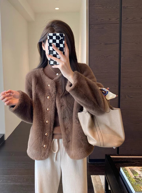 AMR UU◆奶呼呼～保暖毛绒绒仿貂绒皮草外套厚大衣女2024秋冬新款