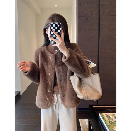 AMR UU◆奶呼呼～保暖毛绒绒仿貂绒皮草外套厚大衣女2024秋冬新款