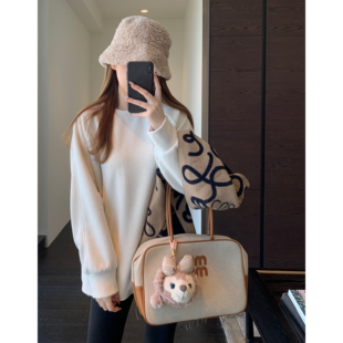 秋冬季 AMR 加绒加厚保暖宽松开叉卫衣女上衣2025新款 慵懒风