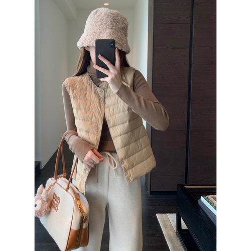 AMR UU◆叠穿时髦高品质白鹅绒马甲轻薄短款羽绒服女外套秋冬新款