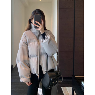 羽绒服女新 鹅绒服～设计感针织拼接保暖三星90白鹅绒短款 AMR