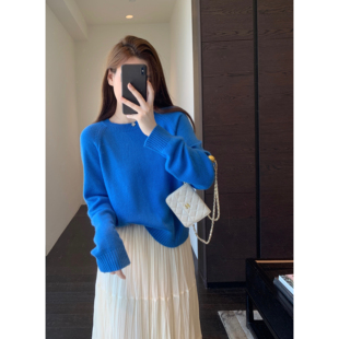 温柔显白减龄蓝色显瘦针织衫 一眼喜欢 套头毛衣女秋冬新 AMR