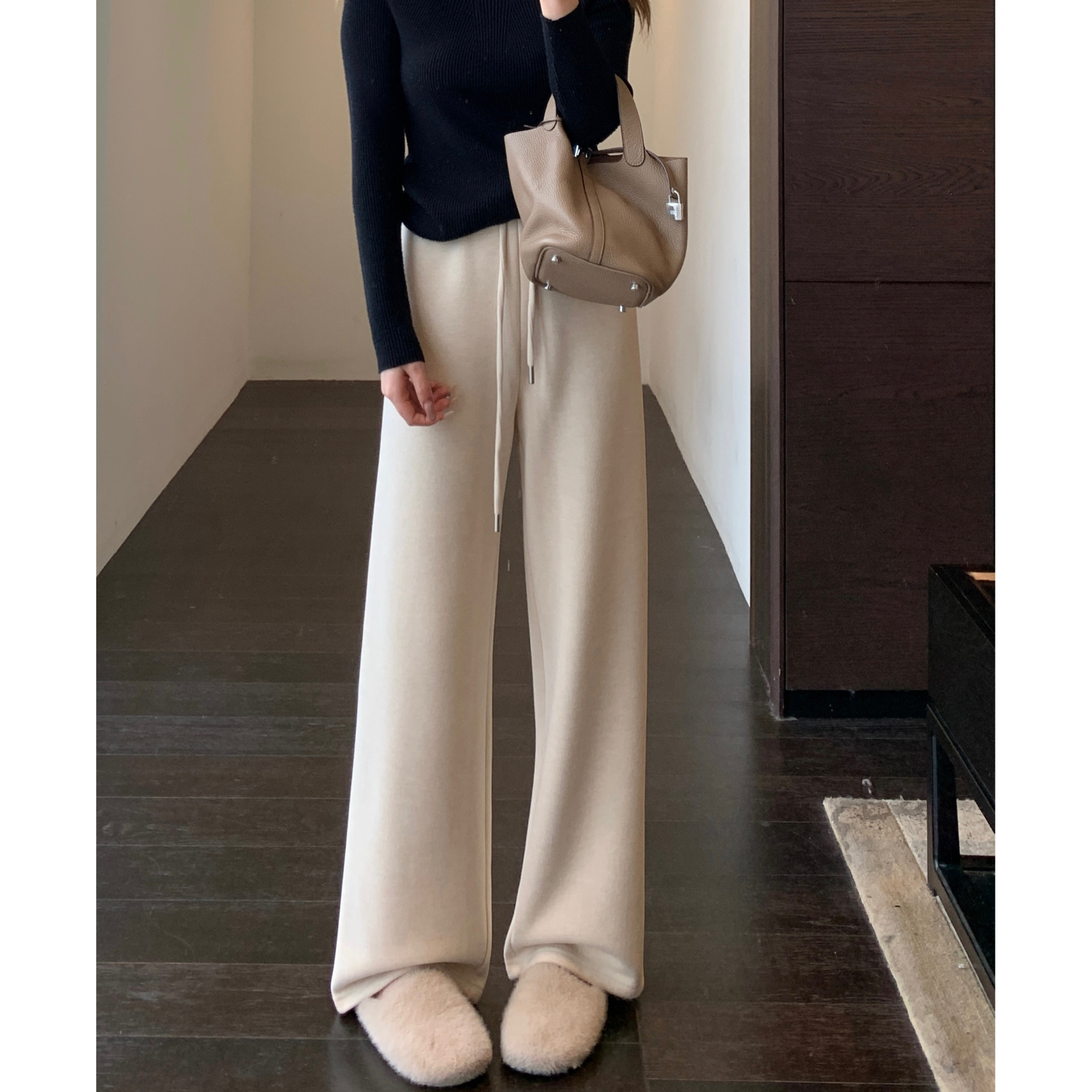 AMR UU◆一条过冬 加绒加厚高腰窄版直筒阔腿裤女休闲裤秋冬新款,女装/女士精品,休闲裤,淘宝优惠券,粉丝福利购,淘宝优惠卷