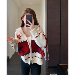 厚外套女2025新款 AMR 慵懒时髦高领针织毛衣开衫 氛围感 秋冬