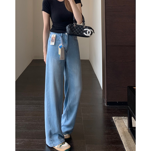 AMR UU◆夏季凉感舒适莱赛尔天丝高腰显瘦薄款直筒阔腿牛仔裤女新