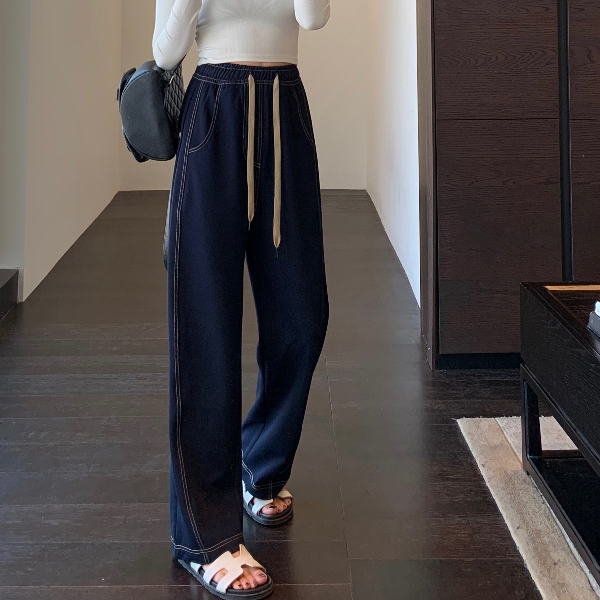 AMR UU◆修饰腿型～显腿长复古凉感高腰显瘦阔腿裤直筒裤女春夏新