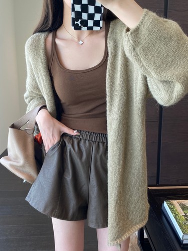 AMR UU◆搭配神器 大长腿高腰宽松阔腿短裤pu皮裤女2024秋冬新款