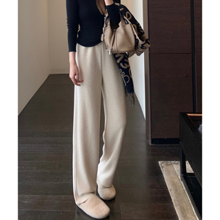 型正 版 显腿长高腰显瘦保暖窄版 厚直筒阔腿裤 AMR 女秋冬新款